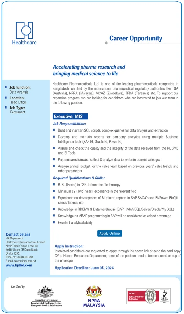 Healthcare Pharmaceuticals Limited Job Circular