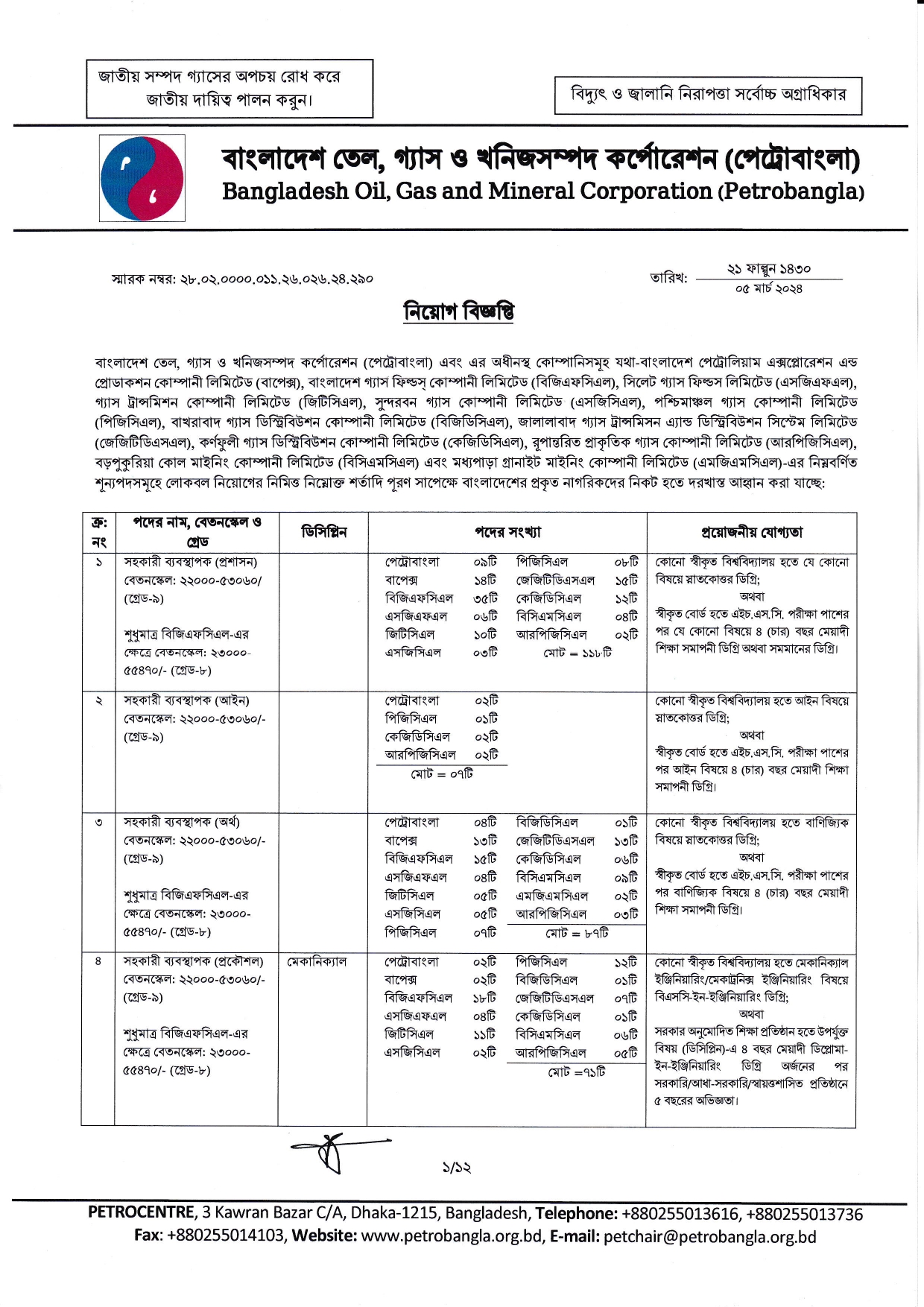 Petrobangla Job Circular, BOGMC Job Circular