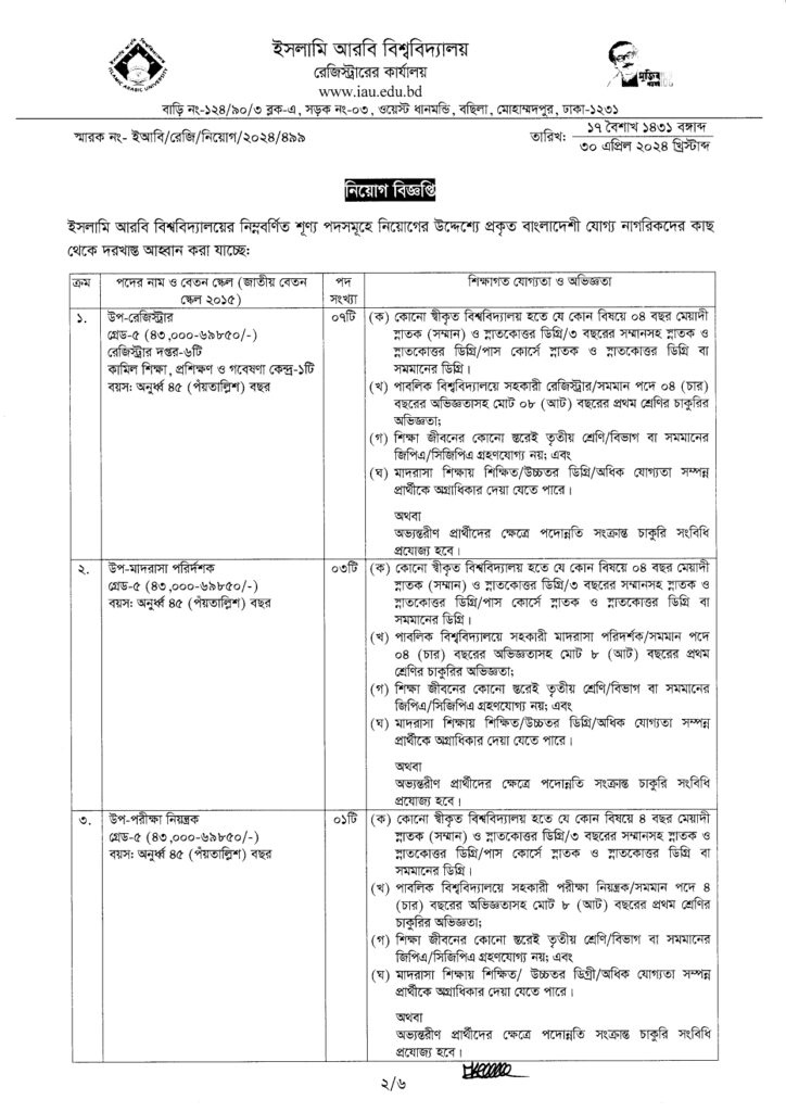 islamic arabic university job circular