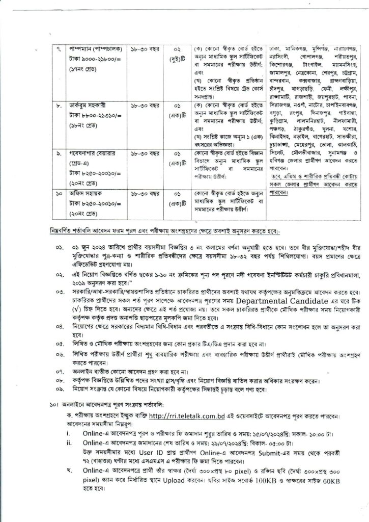 River Research Institute Job Circular 2024