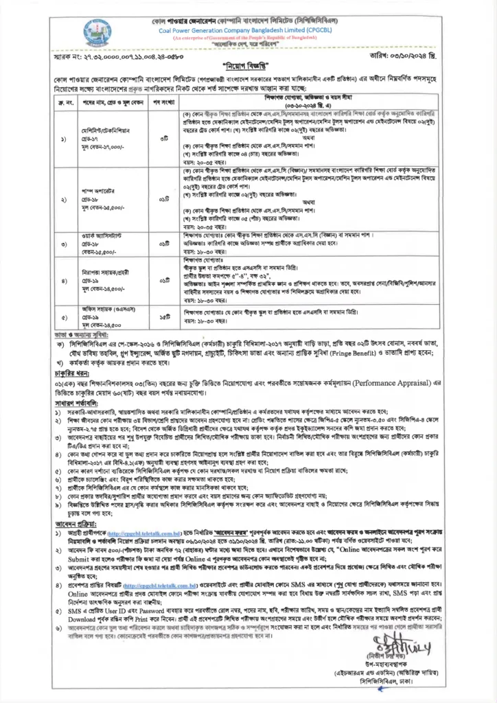 CPGCBL Job Circular 2024